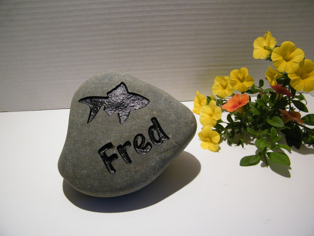 Custom Fish Memorial Stone: Hand Cut Rock, Silhouette and Lettering ...