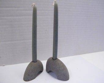 Natural Beach Rock Candle Holders: Handcrafted Stone Candlestick Set