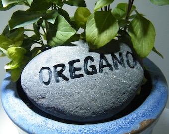 Engraved River Stone Plant Marker: Handcrafted Garden Row Identification