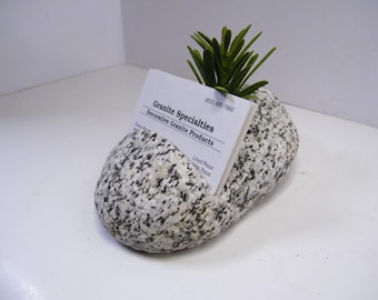 Business Card Holder: Planter, River Stone, Desk Accessory