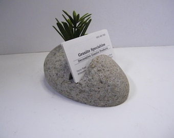 Business Card Holder: Planter, River Rock, Desk Accessory