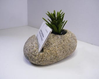 Business Card Holder - Planter, Natural Rock, Desk Accessory