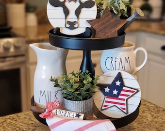 Fourth of July decor, Independence Day, patriotic decor, cow sign, mini rolling pin, star sign, american flag, America, usa, home decor