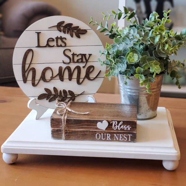 Pancarte Décorative Rustique 'Lets Stay Home' - Bois - Décoration Chambre