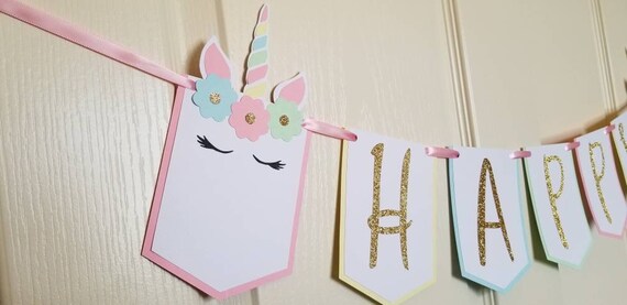 Unicorn Birthday Banner Happy Birthday Name Banner Girls Etsy