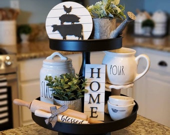 Farmhouse decor, home sign, blessed rolling pin, tiered tray decor, kitchen decor, home decor, mini signs, wood signs, farm animals