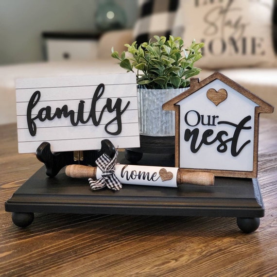 Home Decor Family Sign Our Nest Sign Wood Sign Tiered Tray 