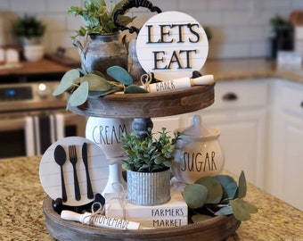 Let's eat, kitchen sign, kitchen decor, home decor, tiered tray sign, shiplap round, farmhouse decor