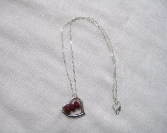 Brazilian Ruby Red Jade in Sterling Silver Heart Necklace