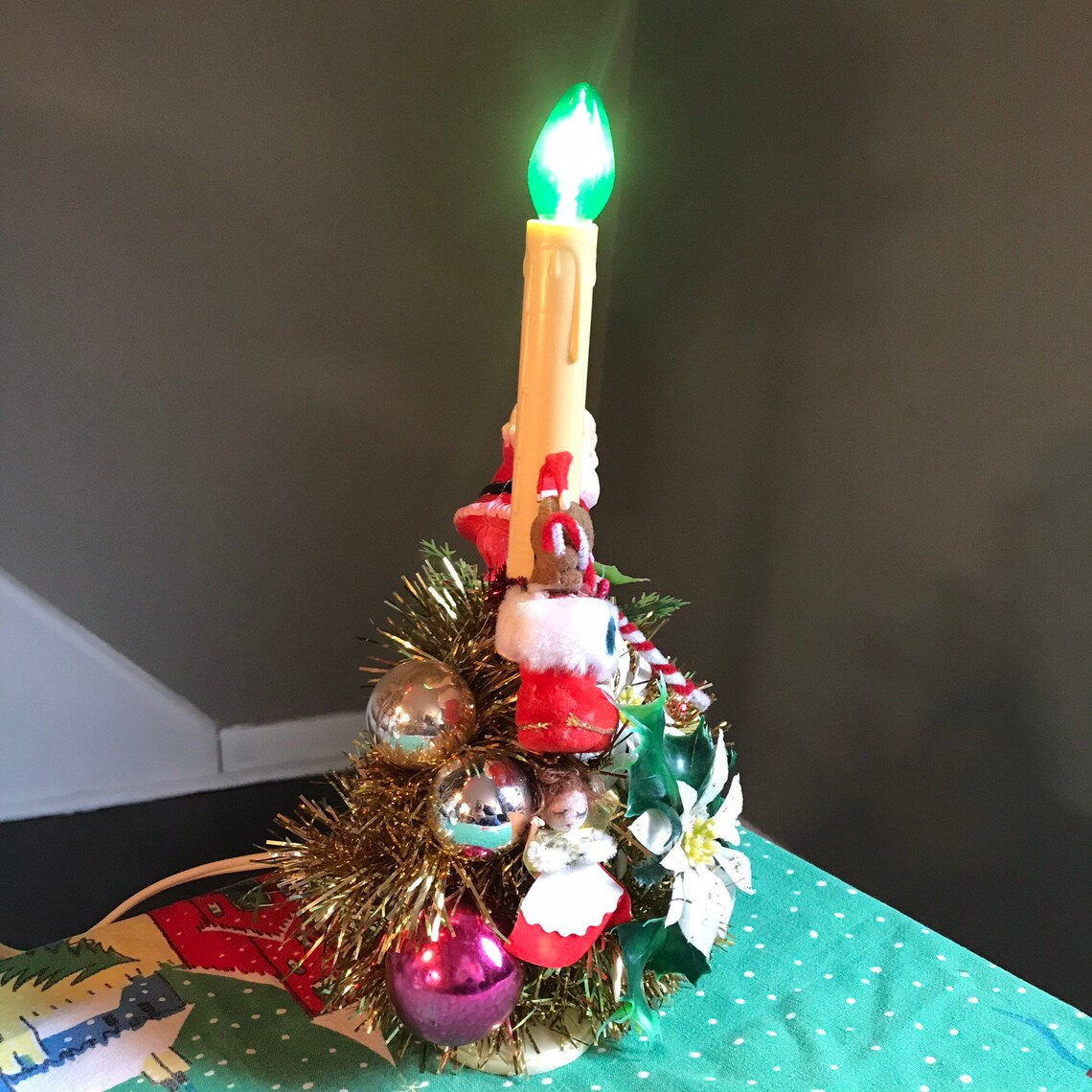Vintage Christmas Electric Candle w Ornaments Handmade Etsy
