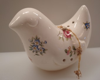 Vintage Porcelain Floral Bird Pomander - Porcelain Sachet - Potpourri Sachet - Great Vintage Decor!!