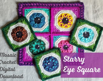 Pattern, Starry Eye Crochet Square, Mosaic Crochet, digital download, star, eyeball