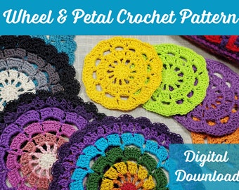 Wheel and Petal Crochet Pattern, Doily Coaster (Digital Download)