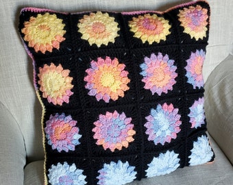 Starburst Crochet Pillow Cover Pattern, Rainbow Granny Squares (PDF Download)