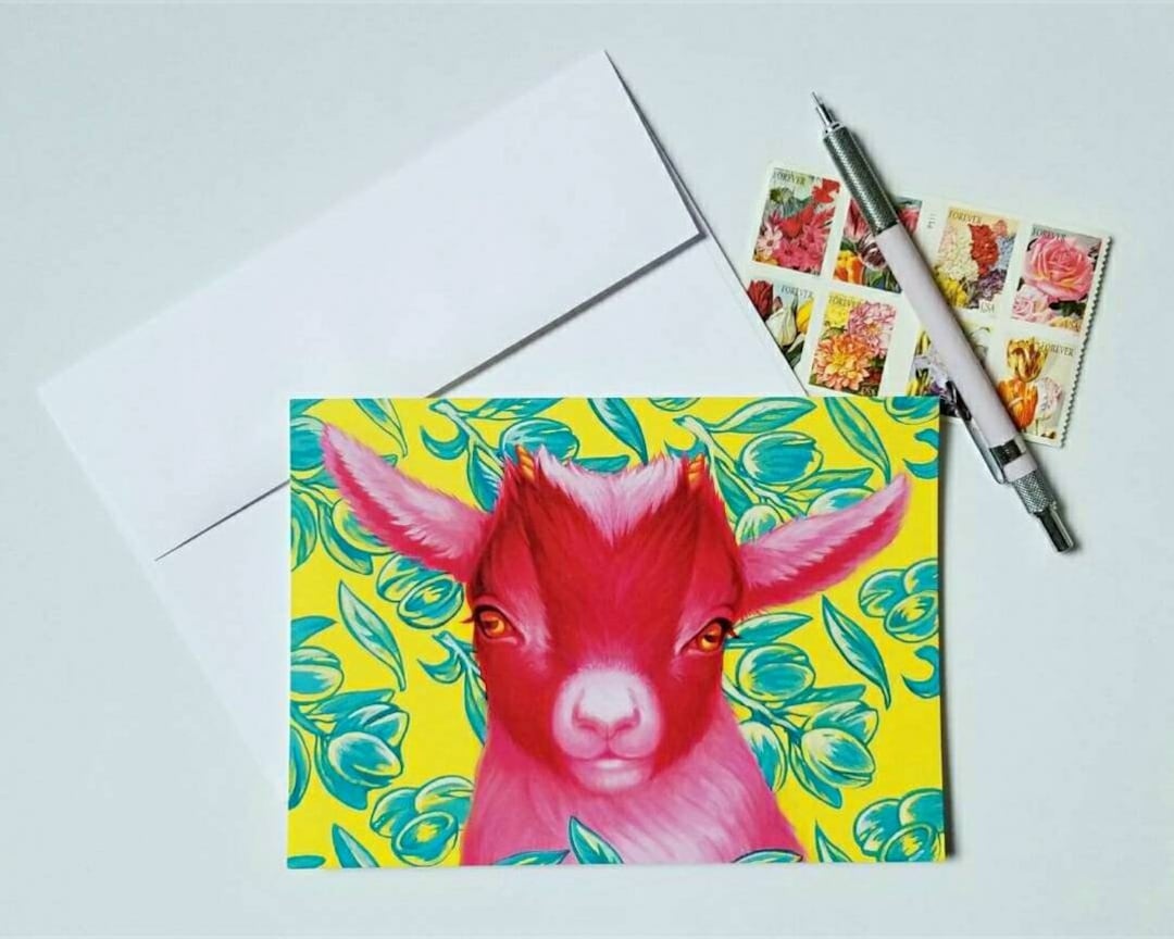Note Cards Pink Baby Goat Stationary Set Snail Mail Baby Animals Pastel ...