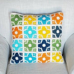 Pattern Bloom Pillow Mosaic crochet squares pillow cover image 5