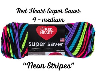 Yarn, Neon Stripes, Red Heart Super Saver, Self Striping, Variegated