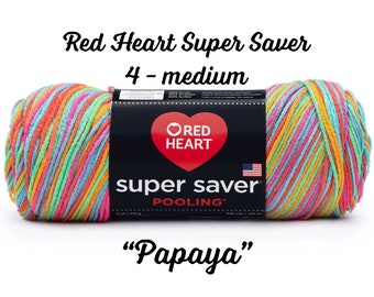 Yarn, Papaya, Red Heart Super Saver, Self Striping, variegated