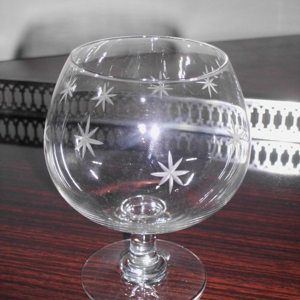 Mid Century Atomic Mad Men Barware CG Quartex Star Dust Pattern Crystal Glassware Brandy Snifter