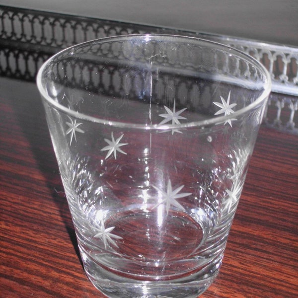 Mid Century Atomic Mad Men Barware Quartex Star Dust Pattern Crystal Glassware Whiskey Double Old Fashion