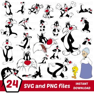 シルベスター キャット SVG バンドル、Png バンドル、昇華デザイン、レイヤード SVG、クリップアート、即時ダウンロード
