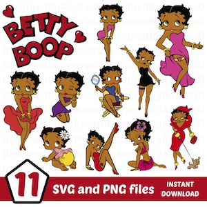 Betty Boop nera Svg, Betty Boop afroamericana Svg, bundle Png, disegni a sublimazione, Svg a strati, Clipart, DOWNLOAD IMMEDIATO