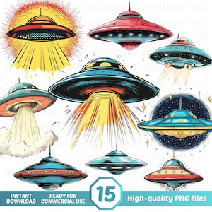 UFO Clipart Clipart Bundle, Watercolor Alien, Cute Aliens, Sublimation Designs, Png bundle, Digital Stickers, INSTANT DOWNLOAD