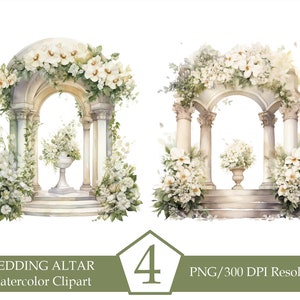 Watercolor Wedding Arch Clipart, Wedding Altar, Garden Floral Arch, Green Flowers Png, Clipart bundle, Sublimation designs, INSTANT DOWNLOAD image 2