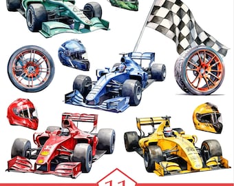 Watercolor Race Car Clipart, Formula 1, Racing Car, Supercars, Race Car PNG, Clipart bundle, INSTANT DOWNLOAD