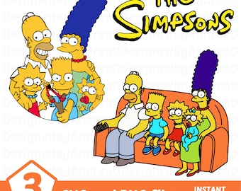 Simpsons-svg, The Simpsons-familie, Svg-bestanden voor Cricut, Png-bundel, sublimatieontwerpen, Clipart, Digitale Stickers, INSTANT DOWNLOAD