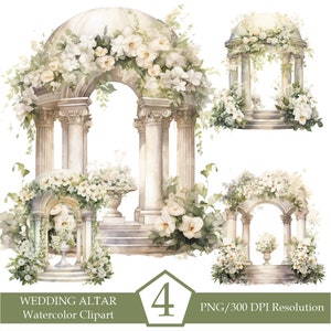 Watercolor Wedding Arch Clipart, Wedding Altar, Garden Floral Arch, Green Flowers Png, Clipart bundle, Sublimation designs, INSTANT DOWNLOAD image 1