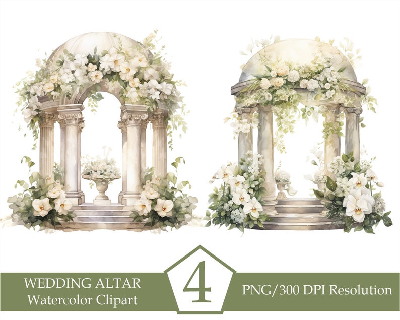 Watercolor Wedding Arch Clipart, Wedding Altar, Garden Floral Arch, Green Flowers Png, Clipart bundle, Sublimation designs, INSTANT DOWNLOAD image 6