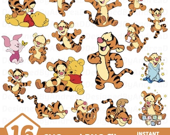 Baby Tigger SVG, Tigger Png, Pliki Svg dla Cricut, Pakiet Png, Projekty sublimacji, Warstwowy Svg, Clipart, Naklejki cyfrowe, NATYCHMIASTOWE POBIERANIE