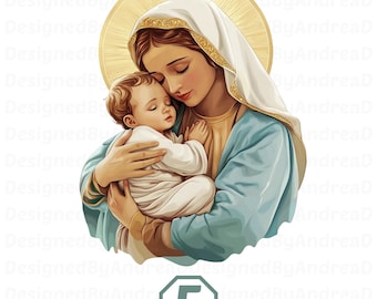 5 Clipart della Vergine Maria con Gesù Bambino, Clipart di Gesù pasquale, Clipart cristiano, Disegni a sublimazione, DOWNLOAD IMMEDIATO