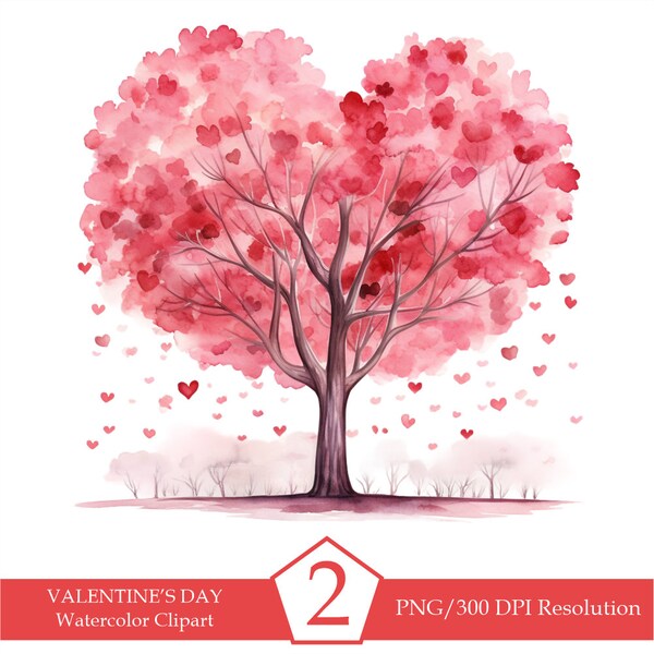 Watercolor Valentines Day Tree, Heart Tree, Valentine clipart, Valentines day, PNG, Clipart bundle, Sublimation designs, INSTANT DOWNLOAD