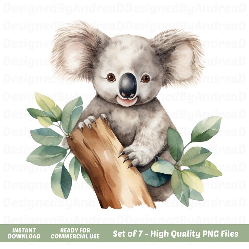 Koala Watercolor Clipart Bundle, Cute Koala Png Bundle, Sublimation ...