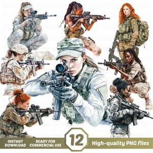 Watercolor Military Woman Clipart, Army Women PNG, Veteran Day, Sublimation Designs, Png bundle, Digital Stickers, INSTANT DOWNLOAD