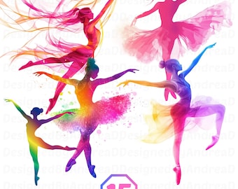 Ballerina Clipart, Colorful Ballet Dancer Clipart, Silhouette Ballerina, Silhouette Ballet Dancer, Sublimation Designs, INSTANT DOWNLOAD