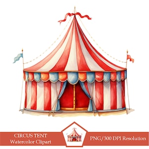 Carpa de circo de acuarela, Carpa de circo PNG, Carpa de carnaval PNG, Circo, Carnaval, PNG, Clipart, DESCARGA INSTANTÁNEA