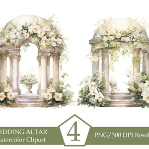 Watercolor Wedding Arch Clipart, Wedding Altar, Garden Floral Arch, Green Flowers Png, Clipart bundle, Sublimation designs, INSTANT DOWNLOAD image 3