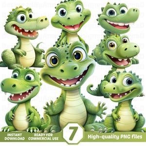Cute Crocodile Clipart, 7 Cute Alligator PNG, Baby Alligator Clipart, Baby Crocodile, Sublimation Designs, INSTANT DOWNLOAD