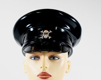 Black pvc peaked military cap deals