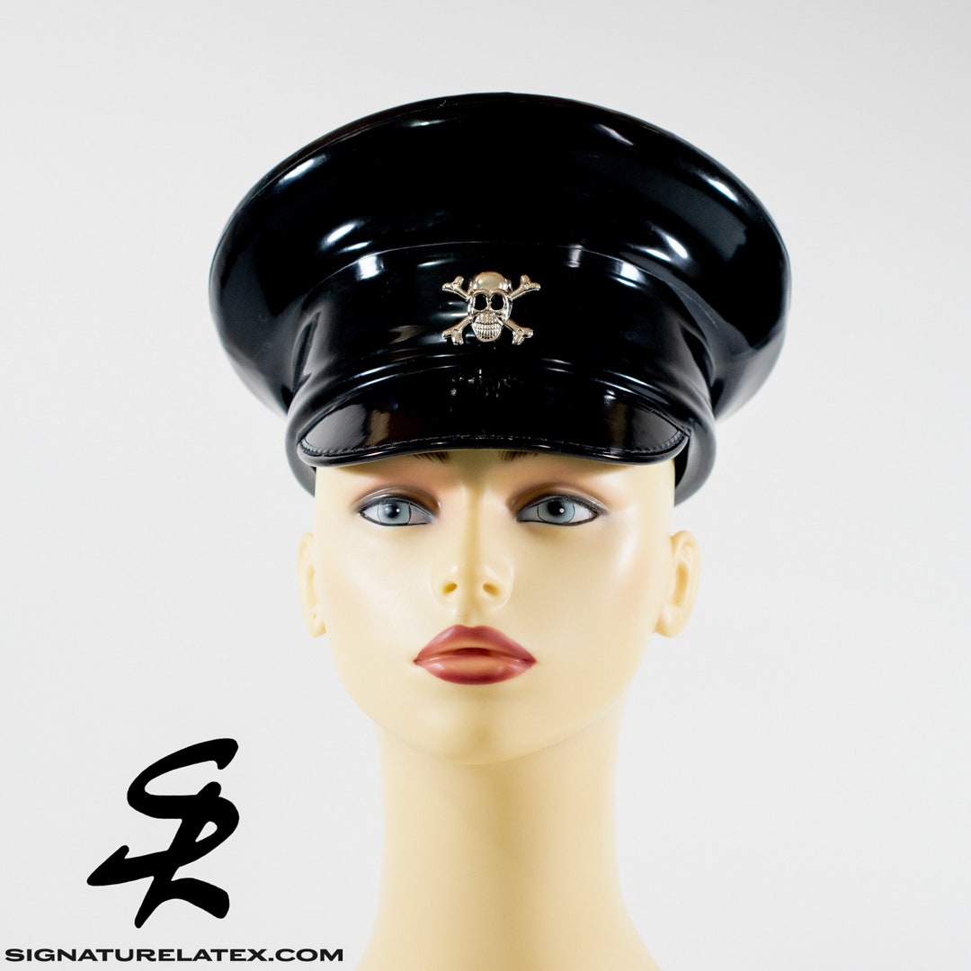 Latex Military Hat In Black With Chrome Skull Crossbones Etsy latex-military-hat-in-black-with-chrome-skull-crossbones-etsy