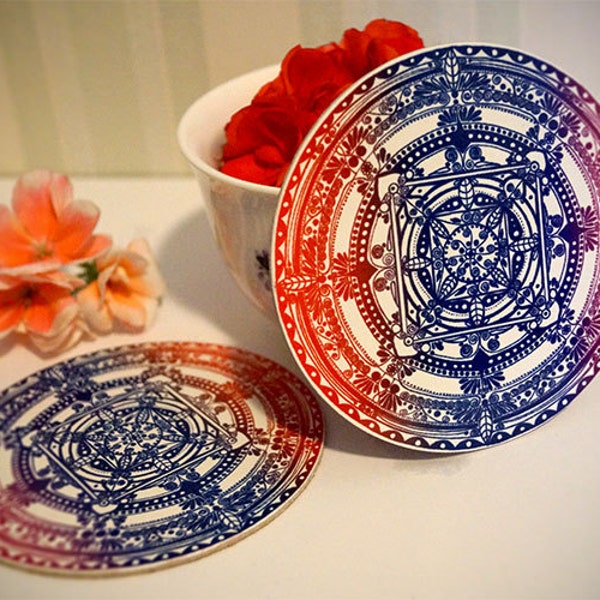 Original 3.8" Cork Coasters - Colorful Mandala - Set of 2