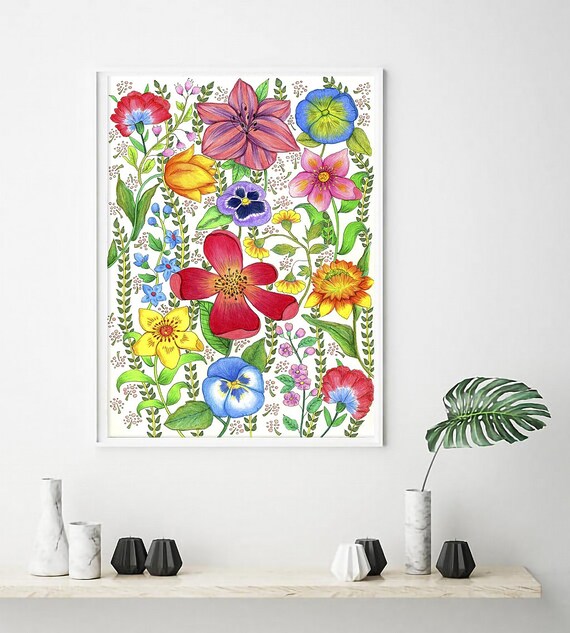 Rysunek Oryginalny Flower Kolorowe Kwiaty 85 X 12 Do 24x34 Druk Artystyczny Dekoracje ścienne Ilustracje