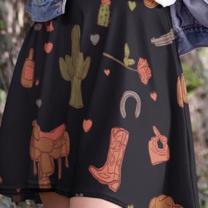 Adorable Western Cowgirl Skater Skirt, Whimsical Print, Line Dancing Skirt, Rodeo Skirt, Country Music Skirt, Cowgirl Chic