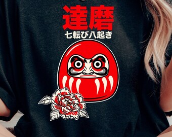 Retro Japanese Daruma Doll Graphic Tee, Lucky Shirt