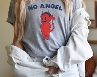 Camiseta divertida, camiseta del diablo 'No Angel', camiseta retro vintage de dibujos animados