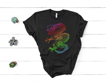 Rainbow Chinese Dragon Unisex Tee, Skateboard Apparel
