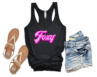 Foxy Disco 70s Racerback Tank Top, Retro Workout Gym Yoga Top